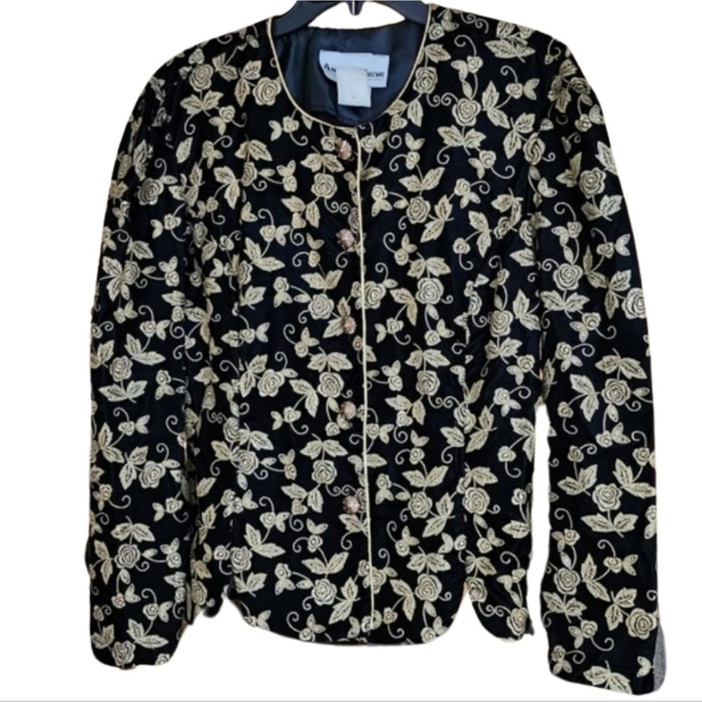 Vintage Y2K Another Thyme Floral Evening Velour Jacket Large Made in USA - Picture 3 of 8